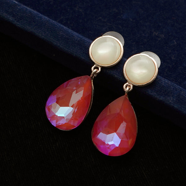 Oval Shaped Drop Pink Stone Earring