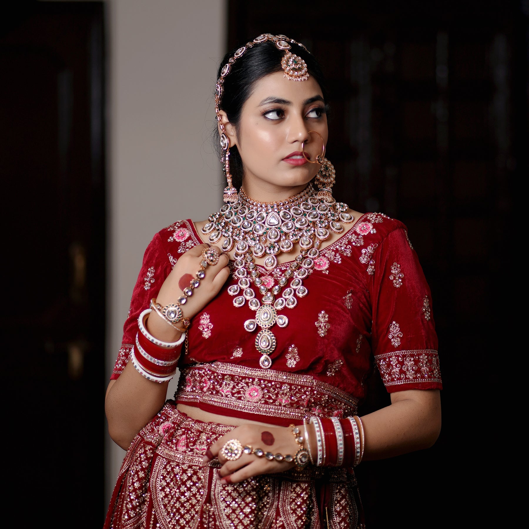 Gold Plated Emerald Bridal Jewelry Set