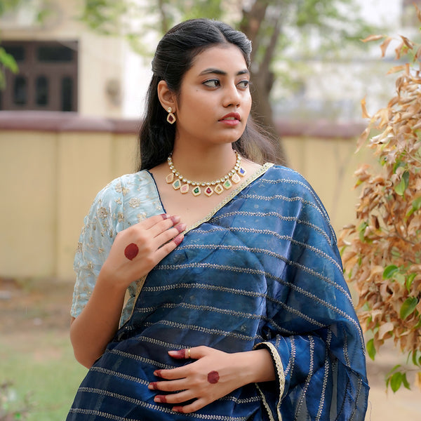 Meraki Multicolored Gold Tone Kundan Choker Set