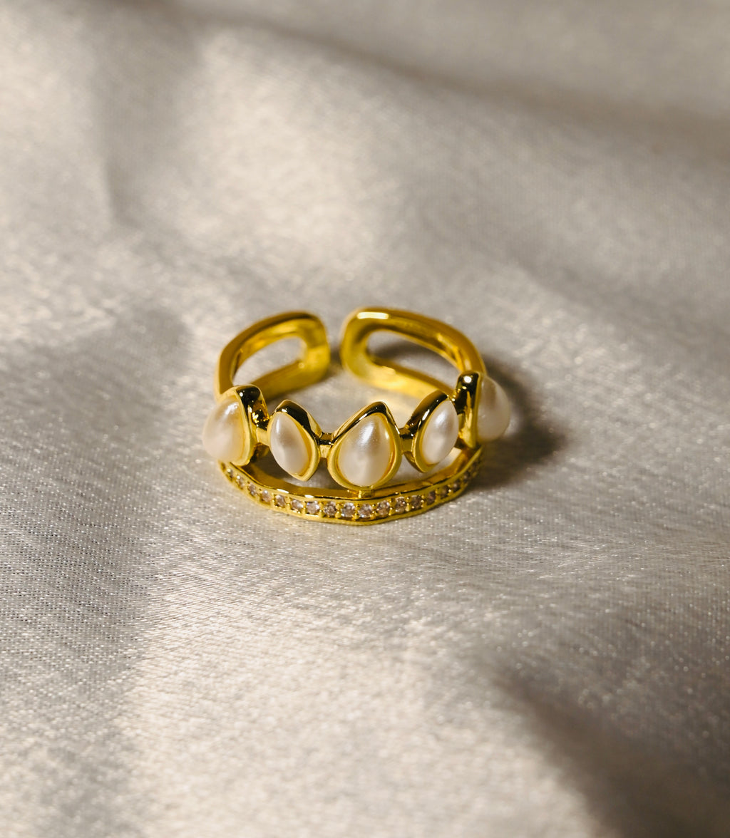 Anti-Tarnish Pearl Adjustable Ring