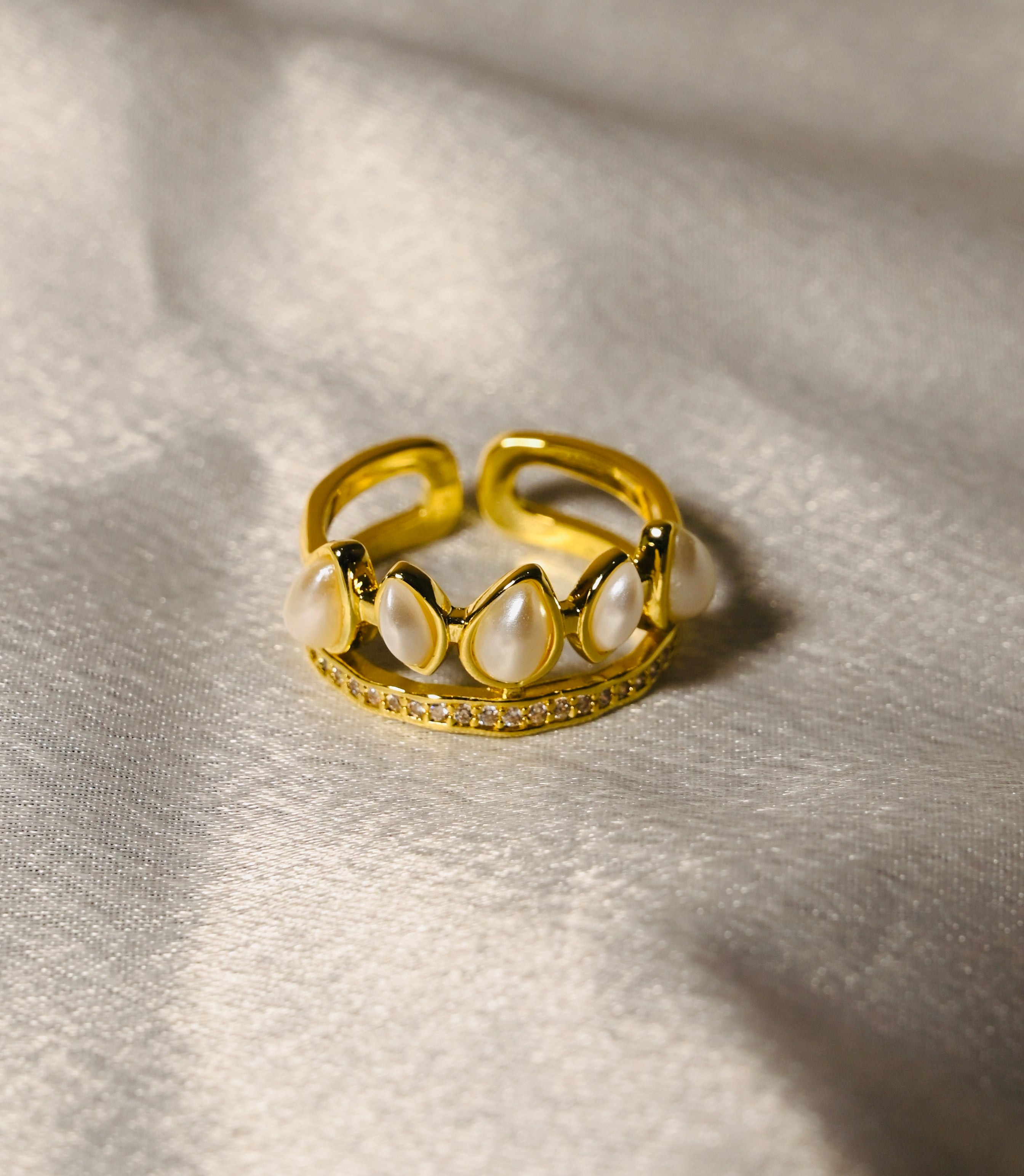 Anti-Tarnish Pearl Adjustable Ring