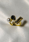 Pearl And Stone Gold Plated Adjustable Ring