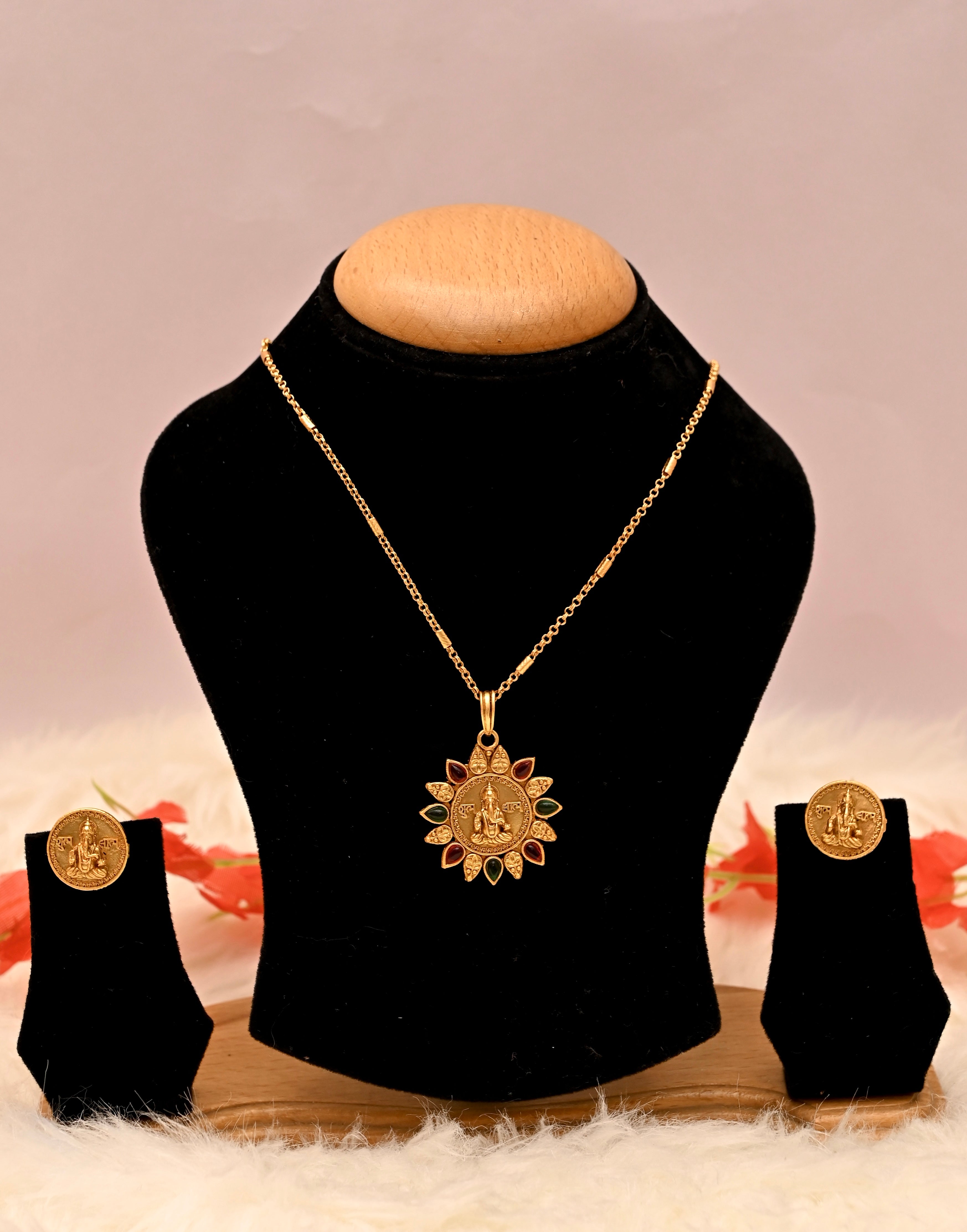 Gold Plated Ganesha Pendant Set