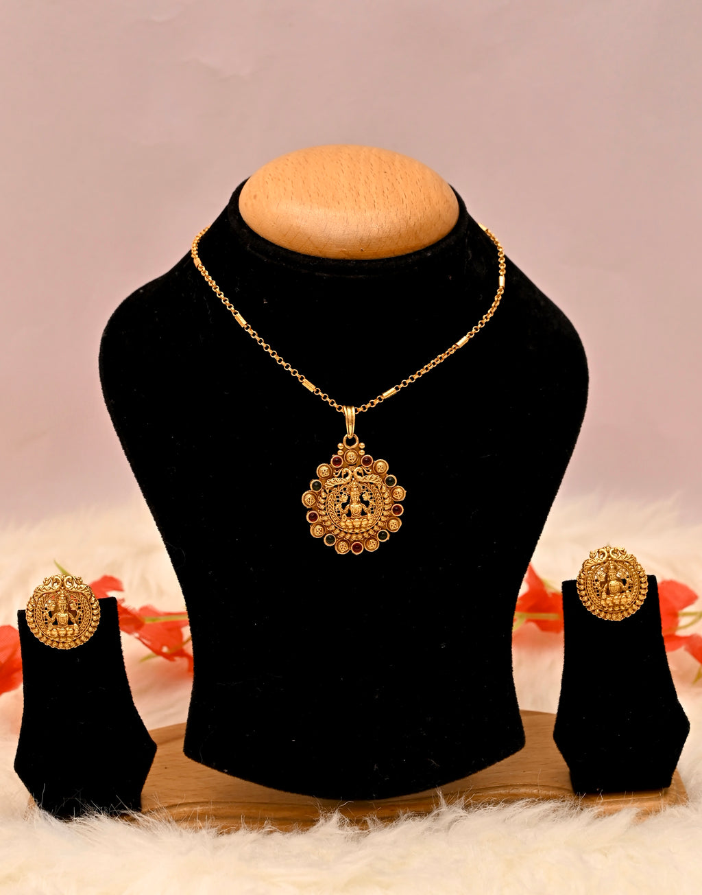 Gold Plated Saraswati  Mata Pendant Set