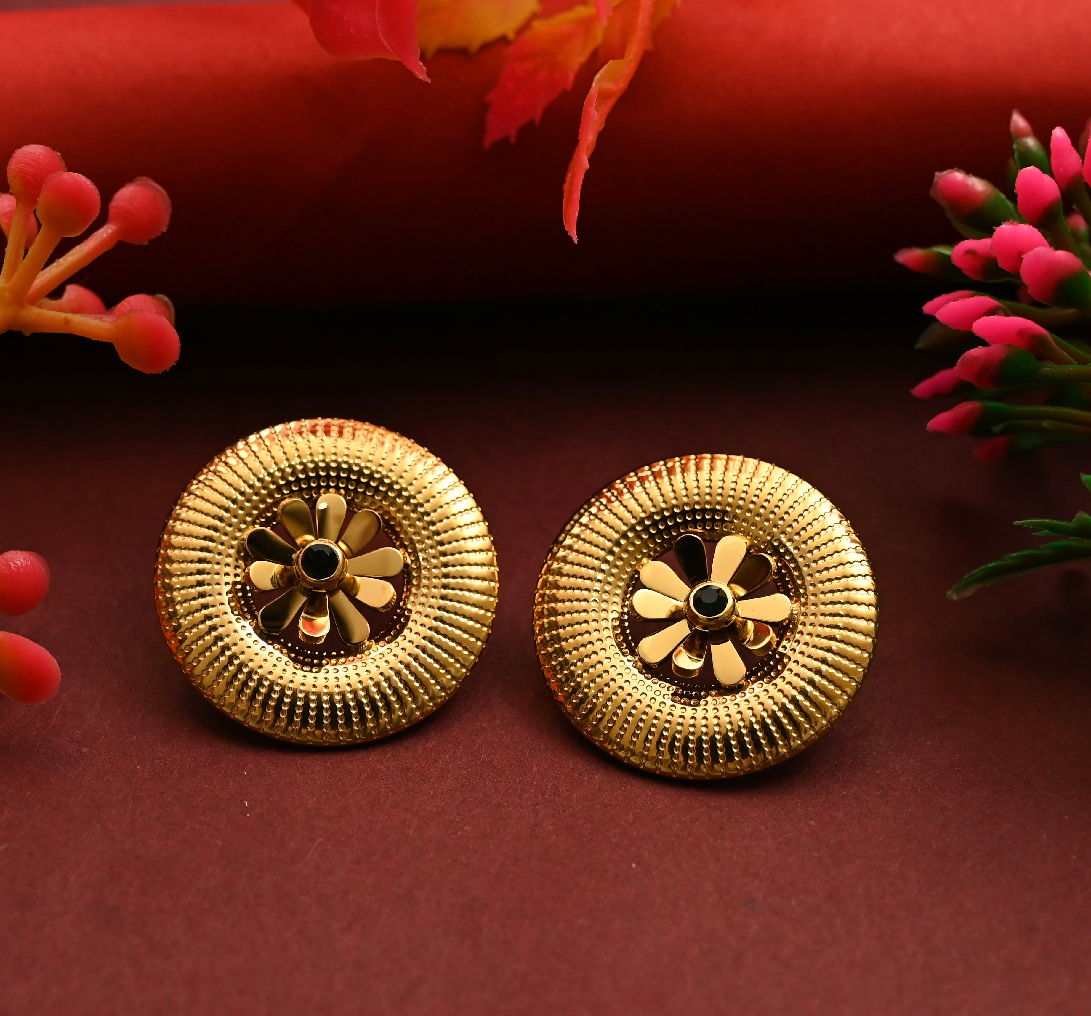 Beautiful Golden Round Earrings