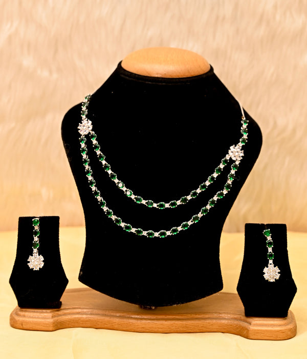 Green And White Double Layer Diamond Necklace