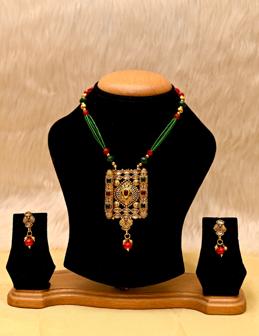 Gold Plated Long Necklace With Earrings