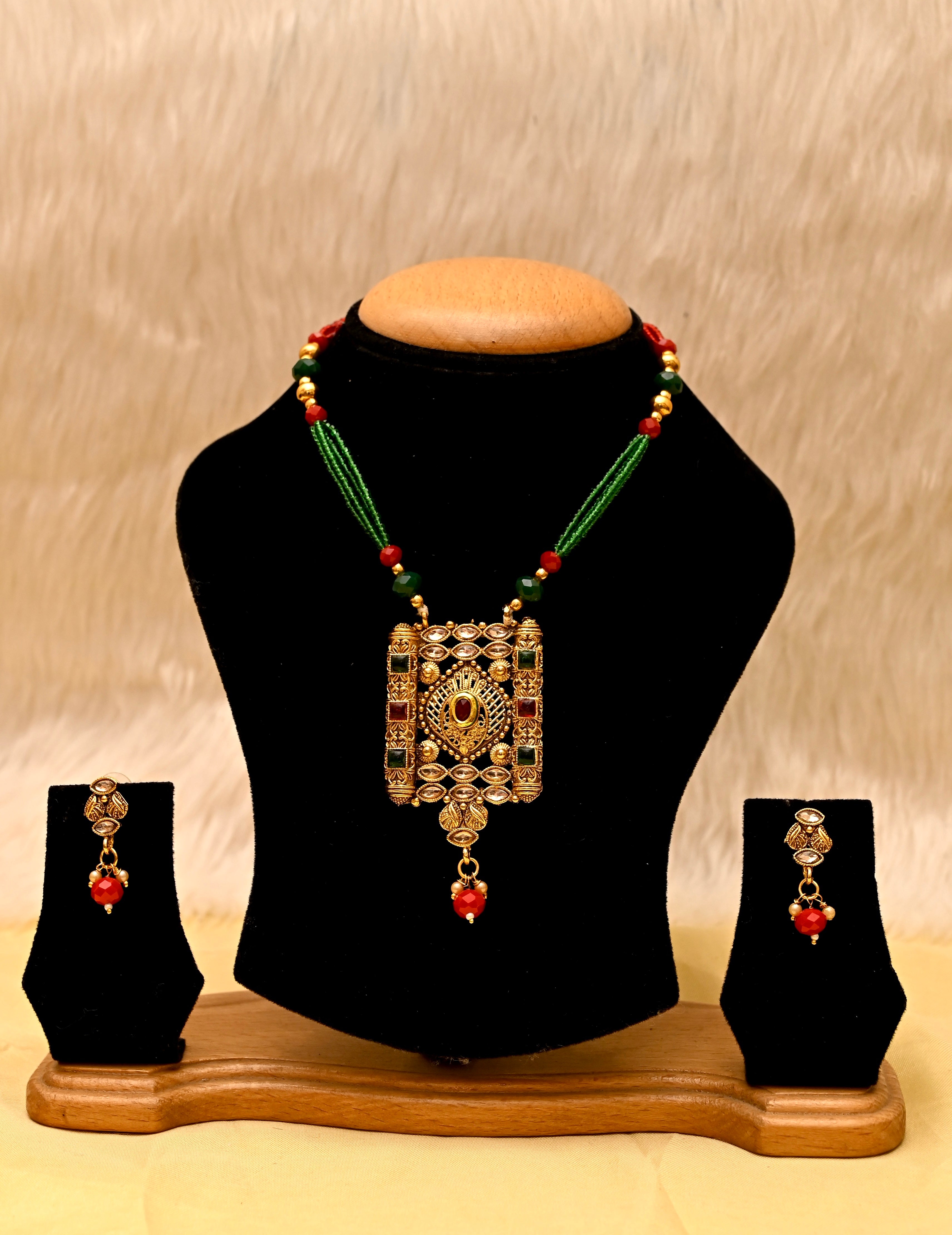 Gold Plated Long Necklace With Earrings