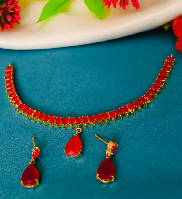 Gold Plated Magenta Necklace Set