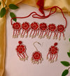 Handcrafted Red Flower with Drop Pearl Choker Set