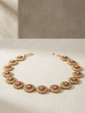 Gold Plated White And Pink Diamond Studded Mathapatti