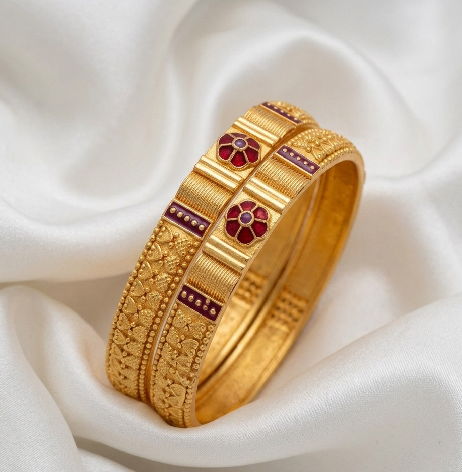 Flower Design Gold Plated Bangles