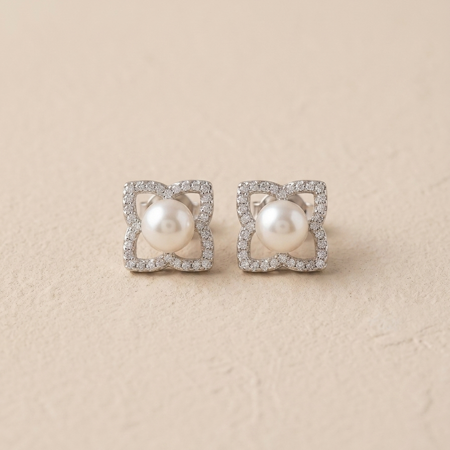 Faux Pearl & Rhinestone Stud