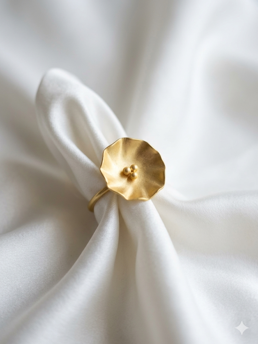 Meraki Coral Gold Plated Ring