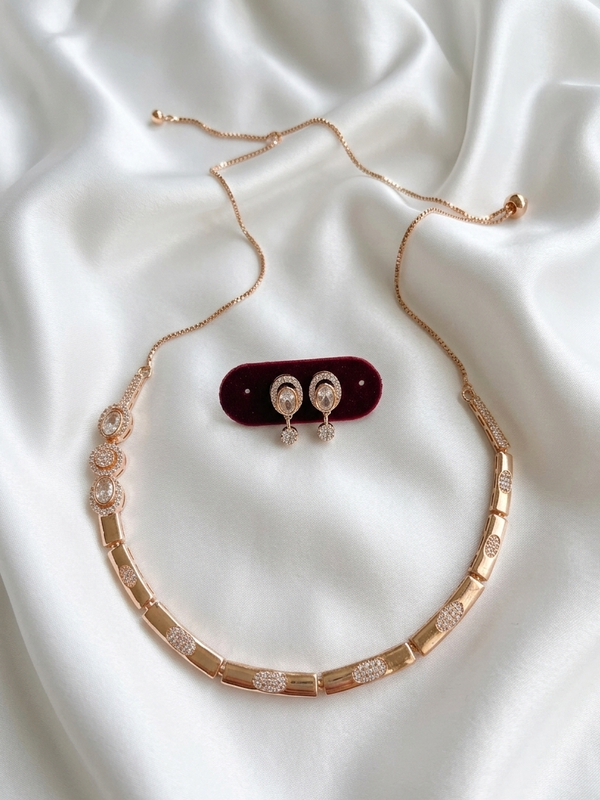 Rose Gold Plated Geometric Designer Choker Set