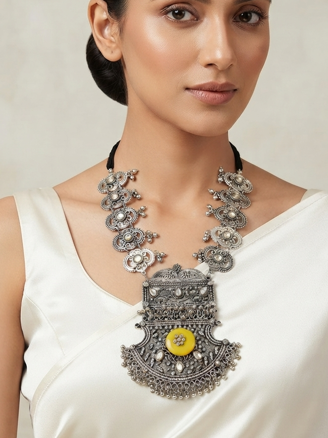 Traditional Oxidized Black Silver Necklace Set