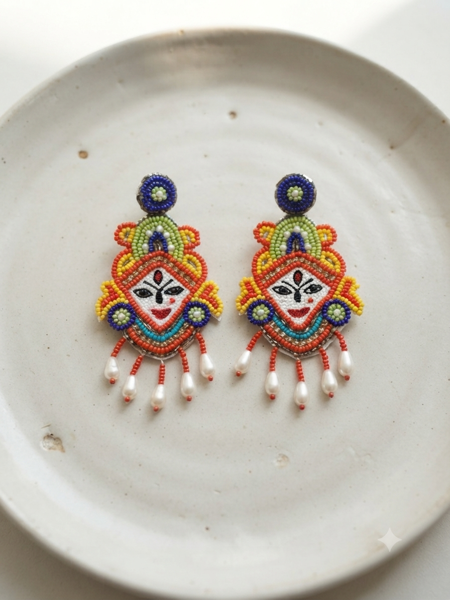 Colorful Beaded Maa Durga Earrings