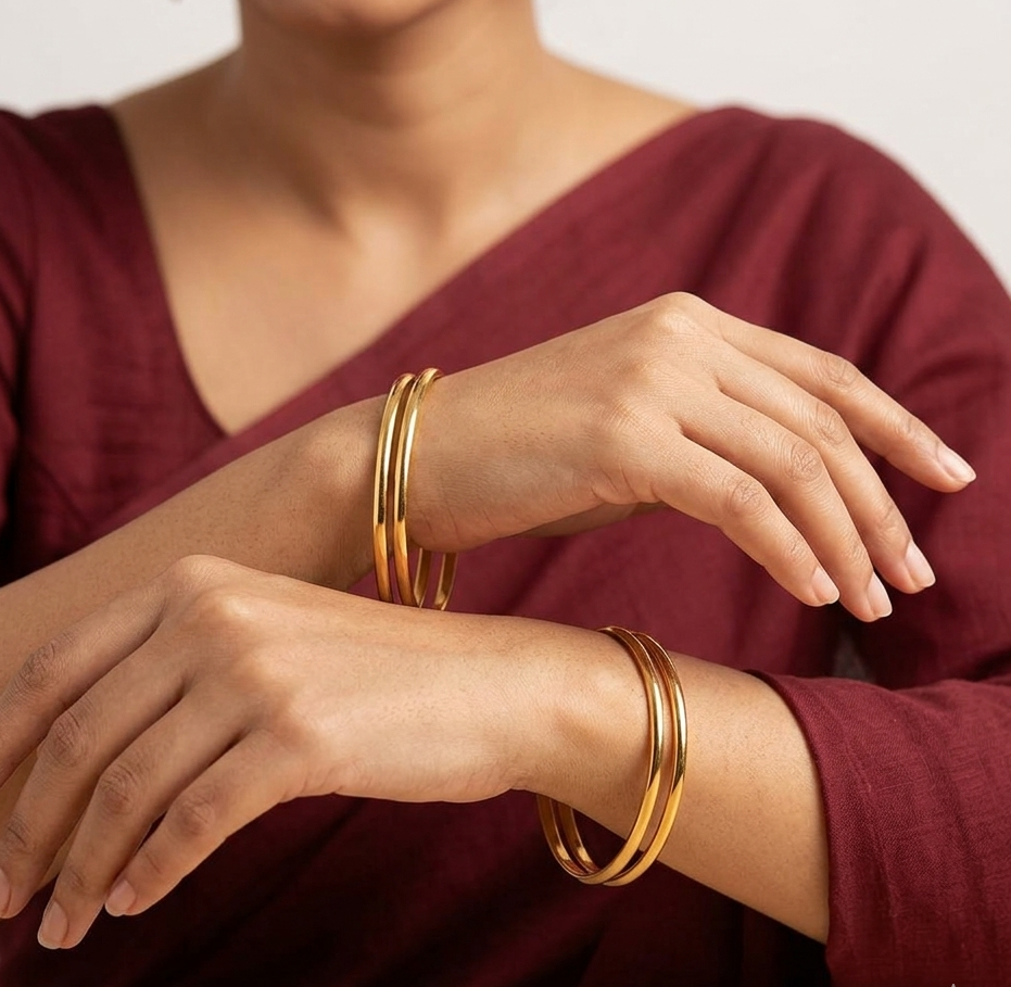 Buy Meraki Gold Thin Bangles