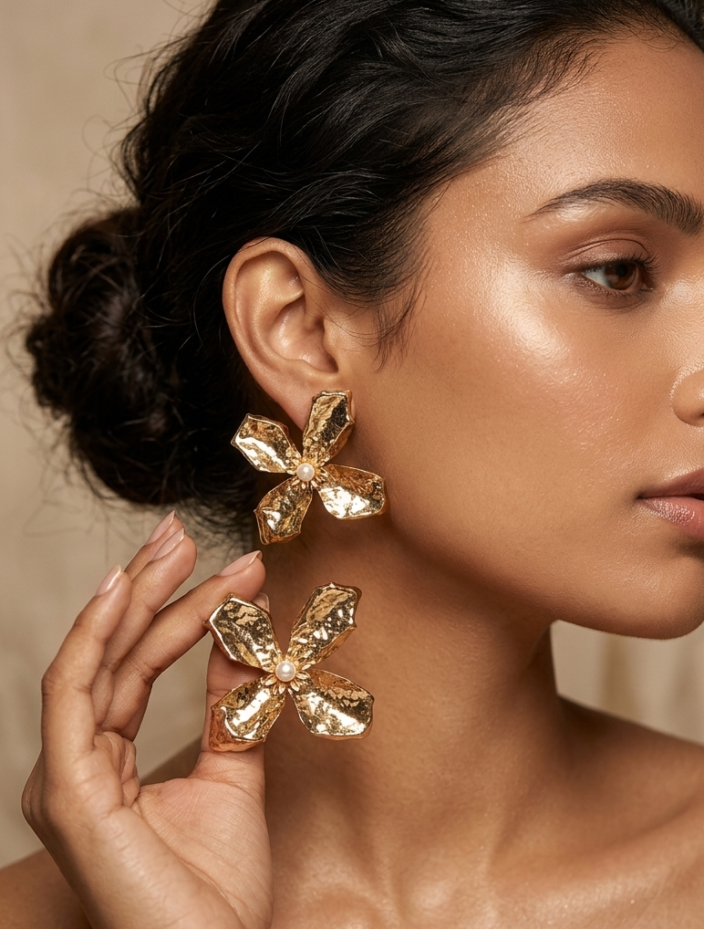 Flower Design Earrings with Pearl