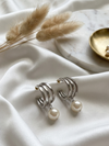Multi Layer Hoop Silver Pearl Drop Earrings