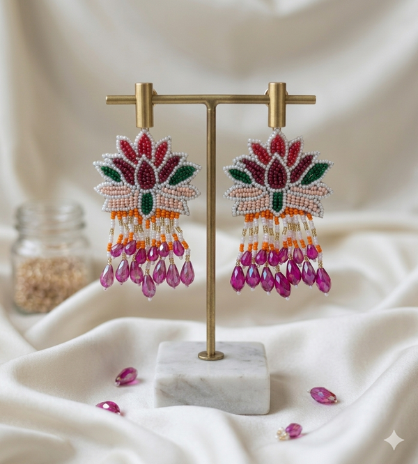 Lotus Design Beaded Earrings