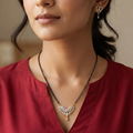 Gold And White Mangalsutra With Earrings