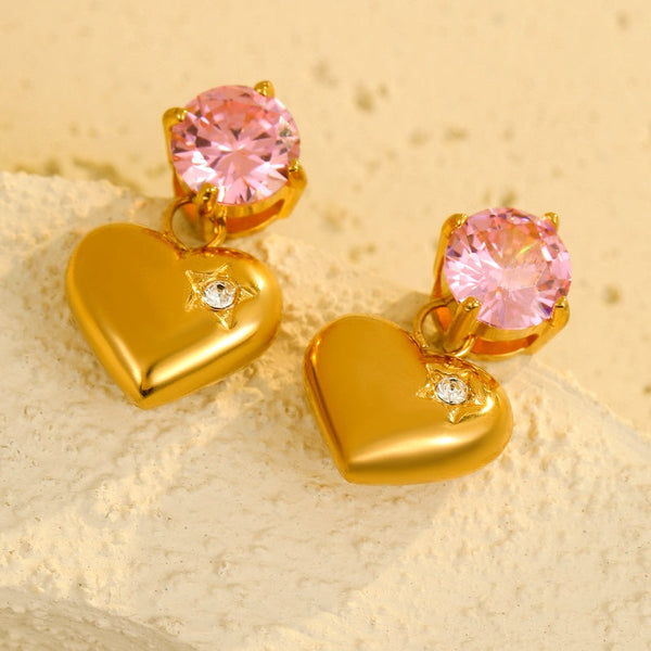 Anti-Tarnish Golden Heart Earrings