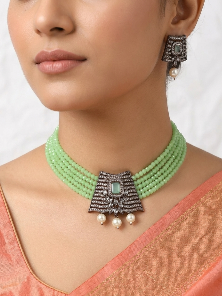 Meraki Red Choker Set with Pearl Drop