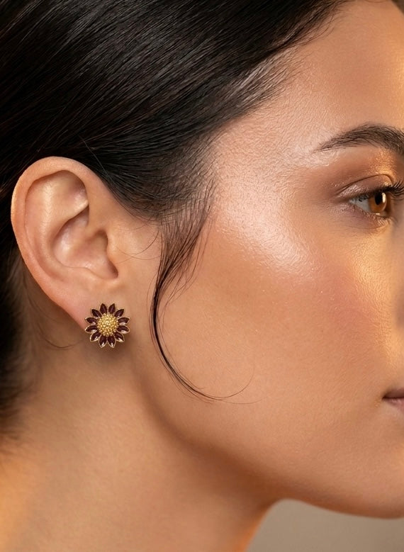 Vintage Floral Round Stud Earrings