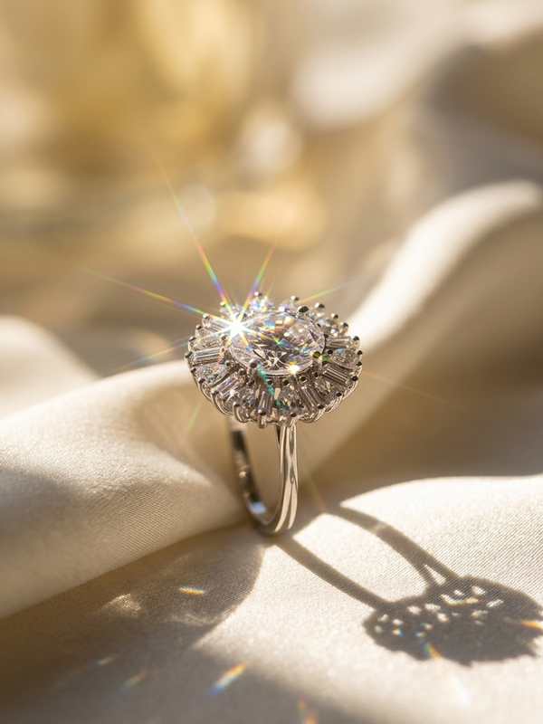 Drop Shaped White Stone Platinum and CZ Ring