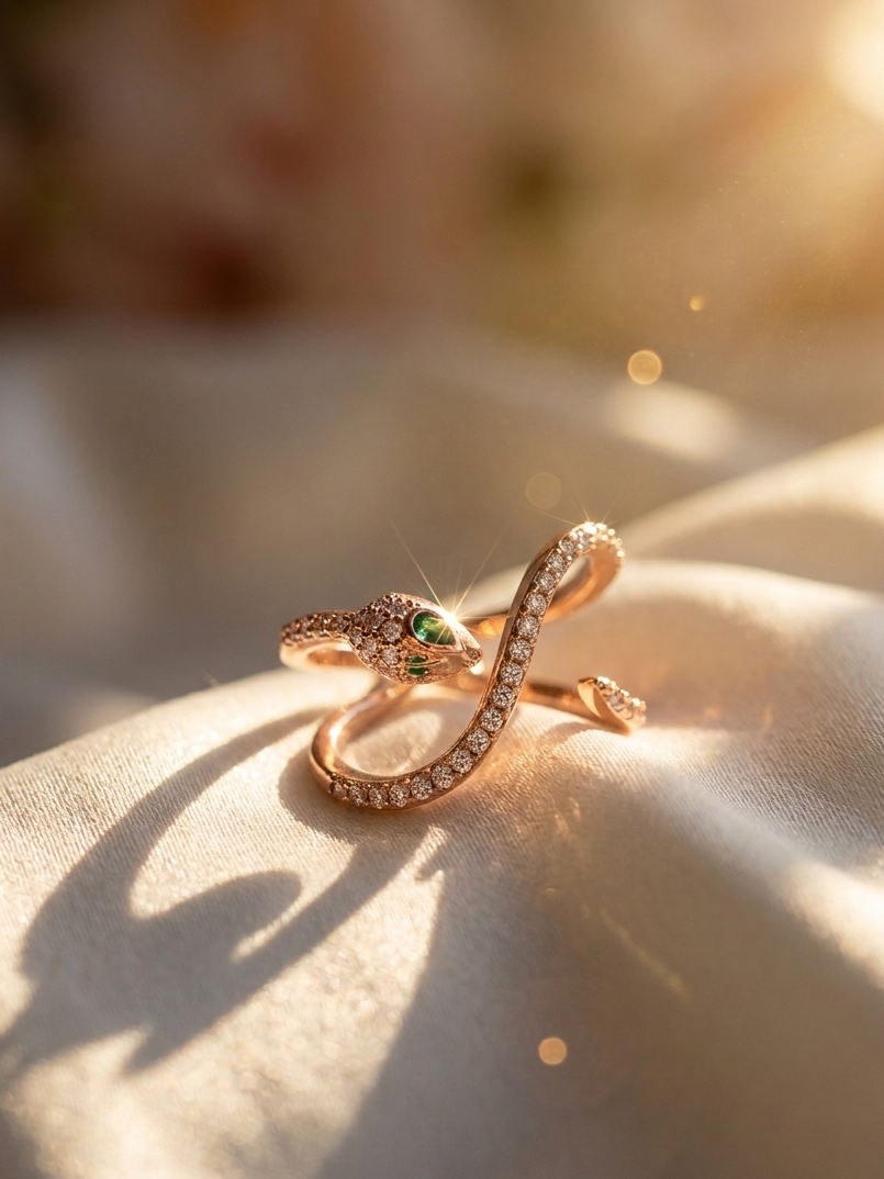 Artistically Designed Snake Zircon Studded Adjustable Ring