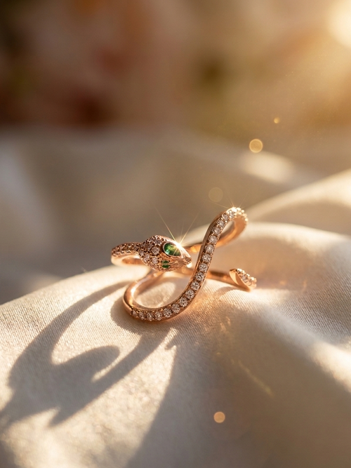 Artistically Designed Snake Zircon Studded Adjustable Ring
