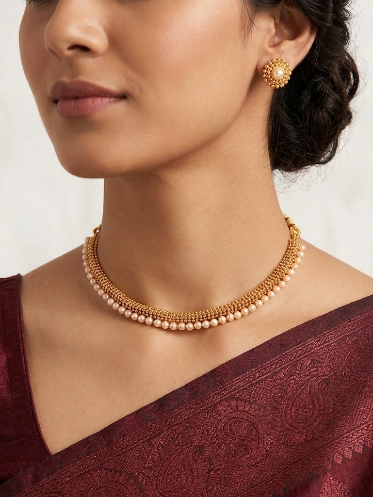Gold Plated Pearl Choker Set
