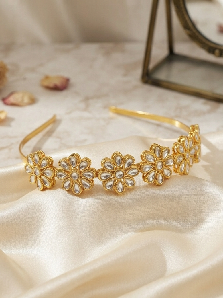 Gold Alike Flower Kundan Hairband