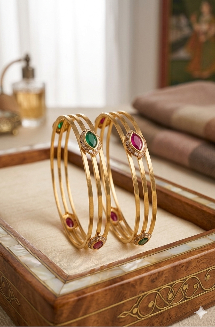 Gold Plated Multicolour Stones Bangles