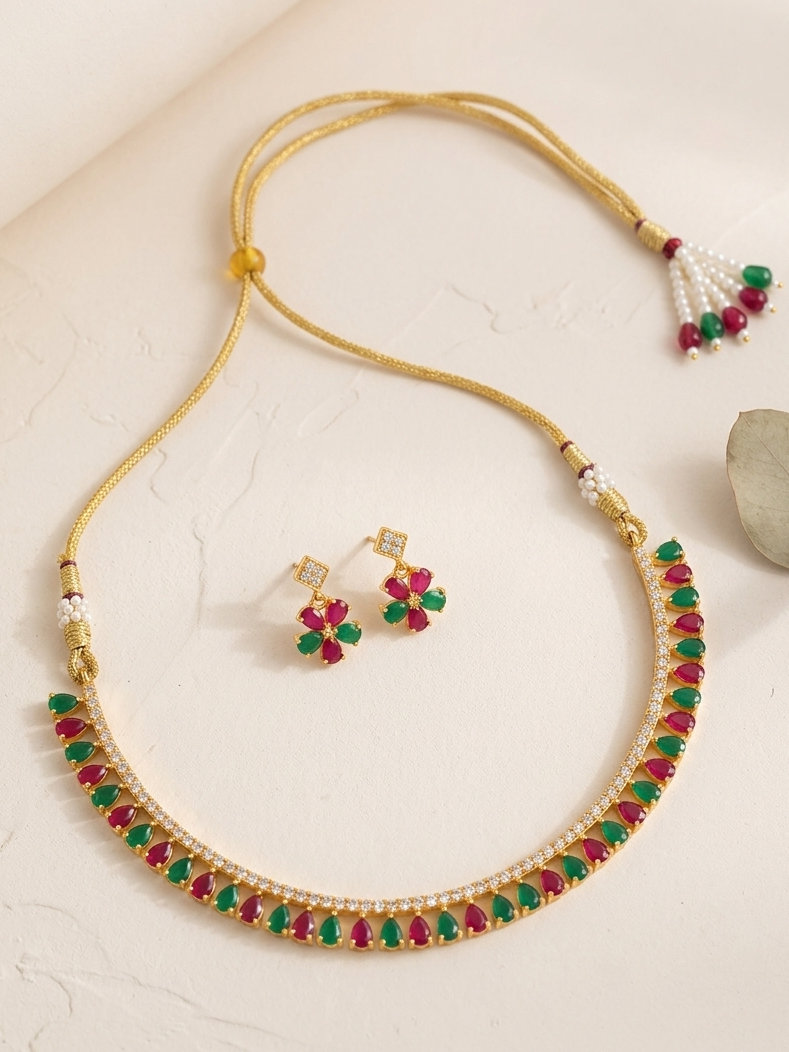 Meraki Ad Stone Choker set with Earrings