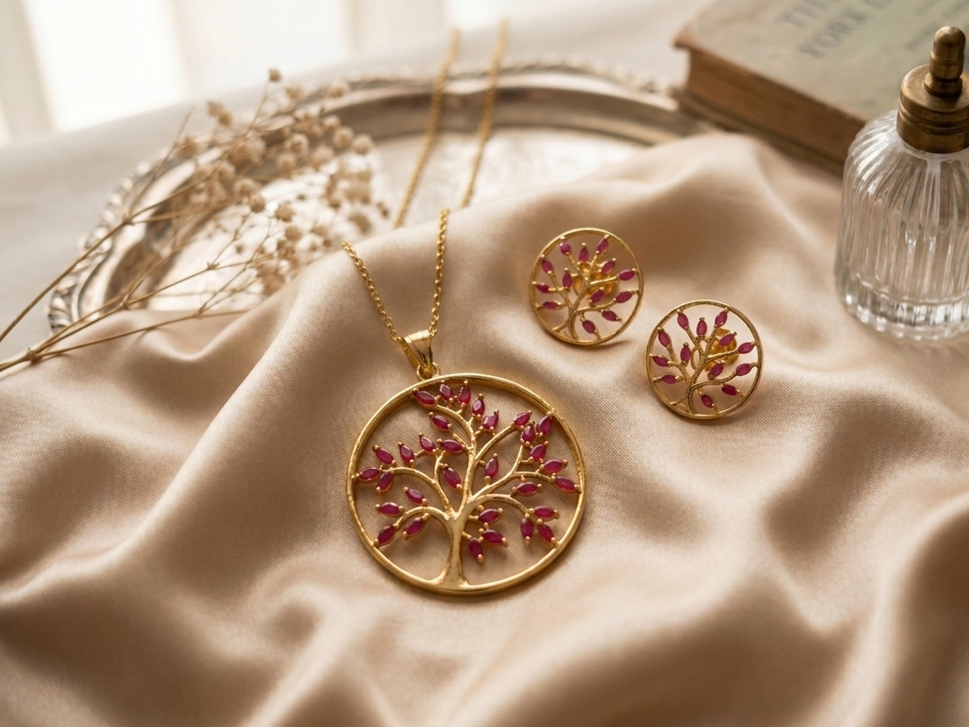 Unique Gold Plated Tree Style Pendant Sets