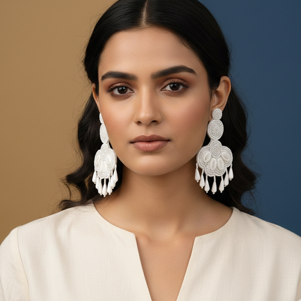 White Beads Shell Earring