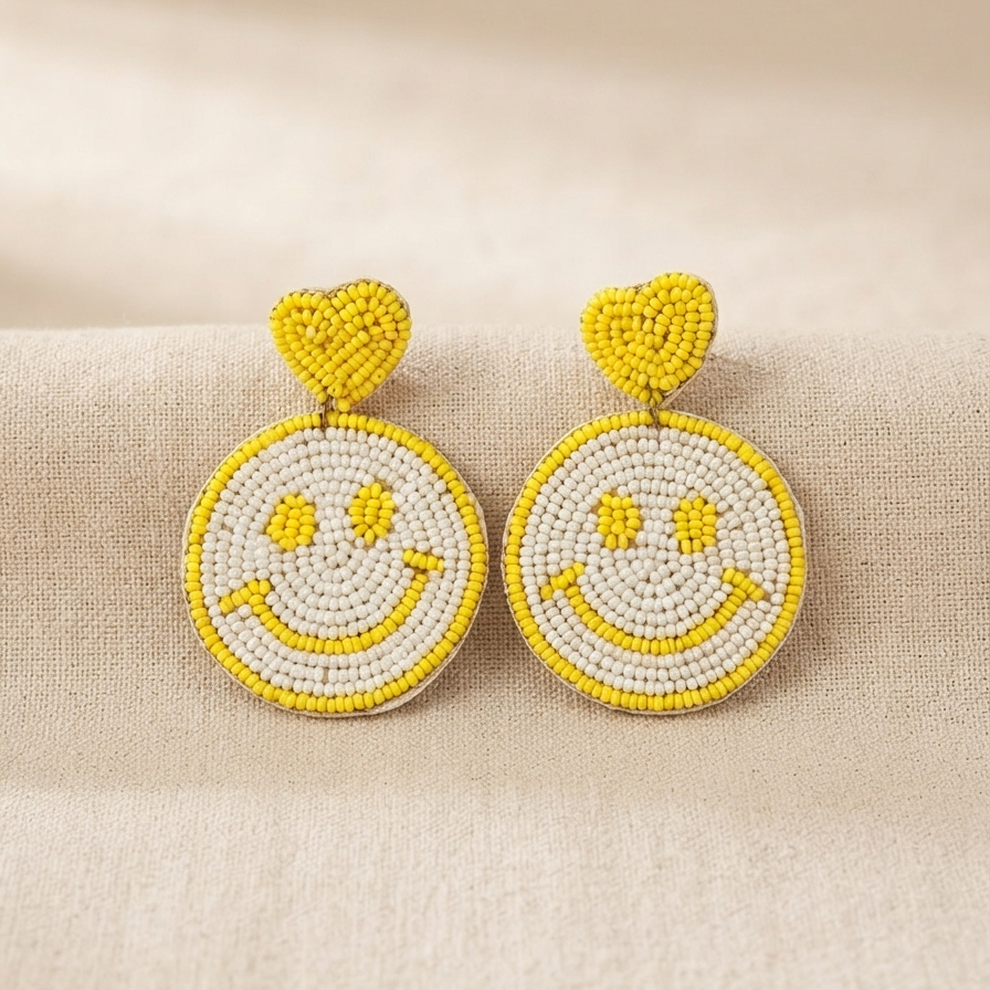 Handmade Beaded Smiley Earrings