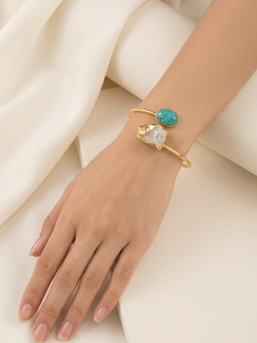 Natural Raw Gemstone Plated Adjustable Bracelet