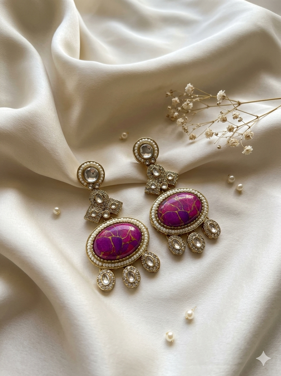 Resin Art Traditional Kundan Earrings