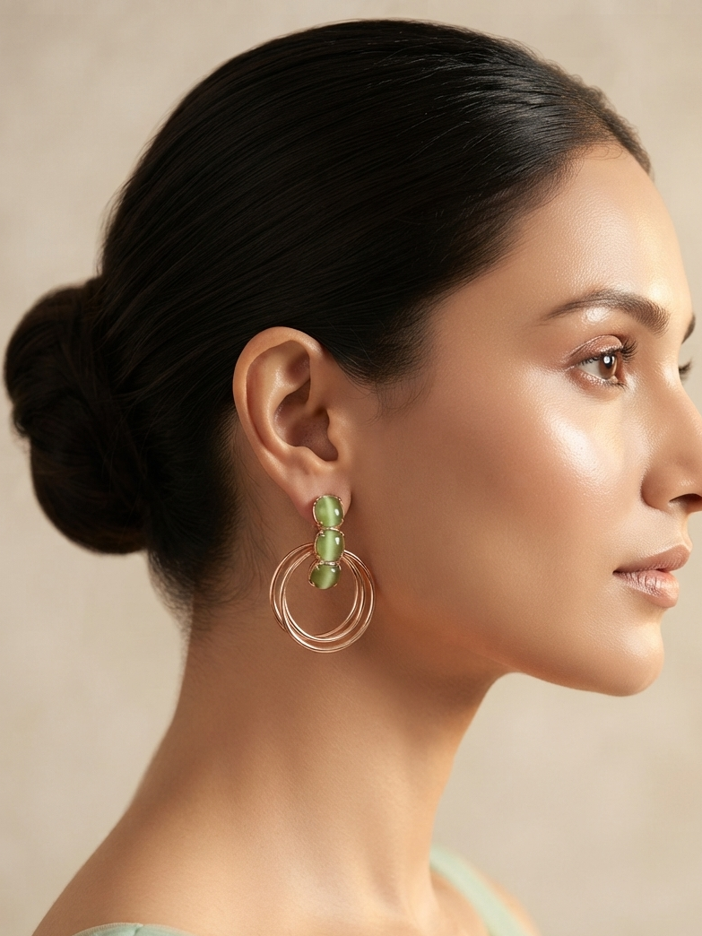 Round Cut Green Stone Earring