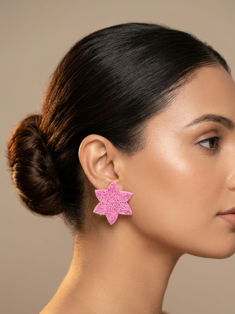 Pink Flower Quirky Earrings