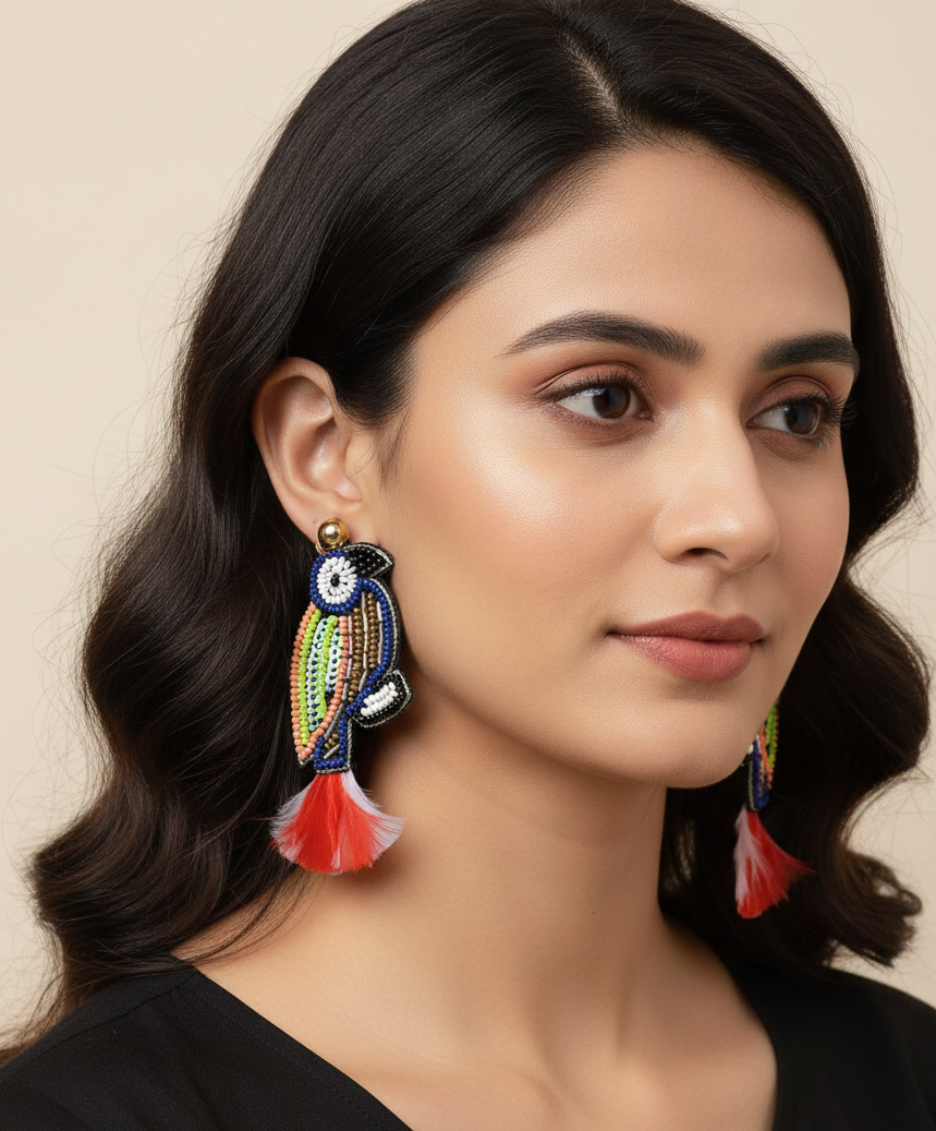 Multicolor Beads Bird Earrings