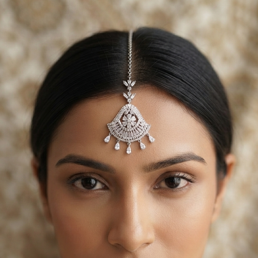 Party Wear Silver Floral Tikka