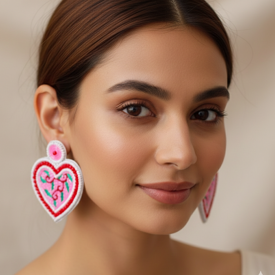 Crunchy Fashion Beaded Heart Shaped Drop Earring