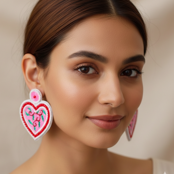 Crunchy Fashion Beaded Heart Shaped Drop Earring