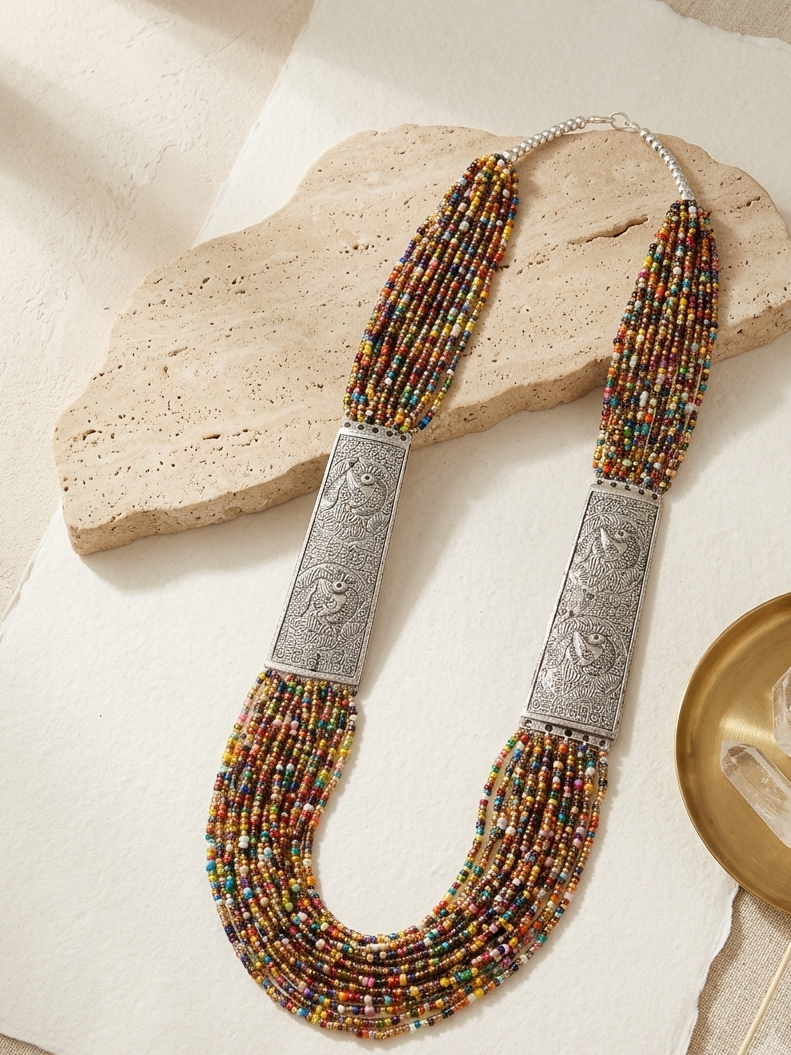 Silver-Plated Tribal Beads Necklace