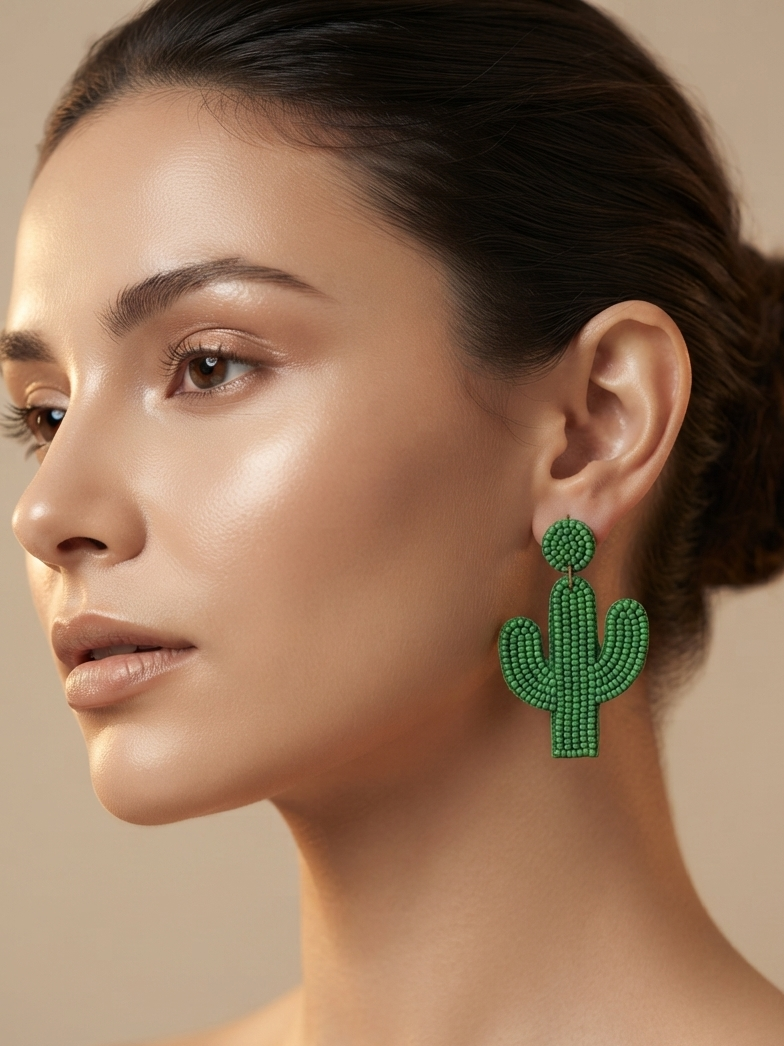 Beaded Cactus Earrings
