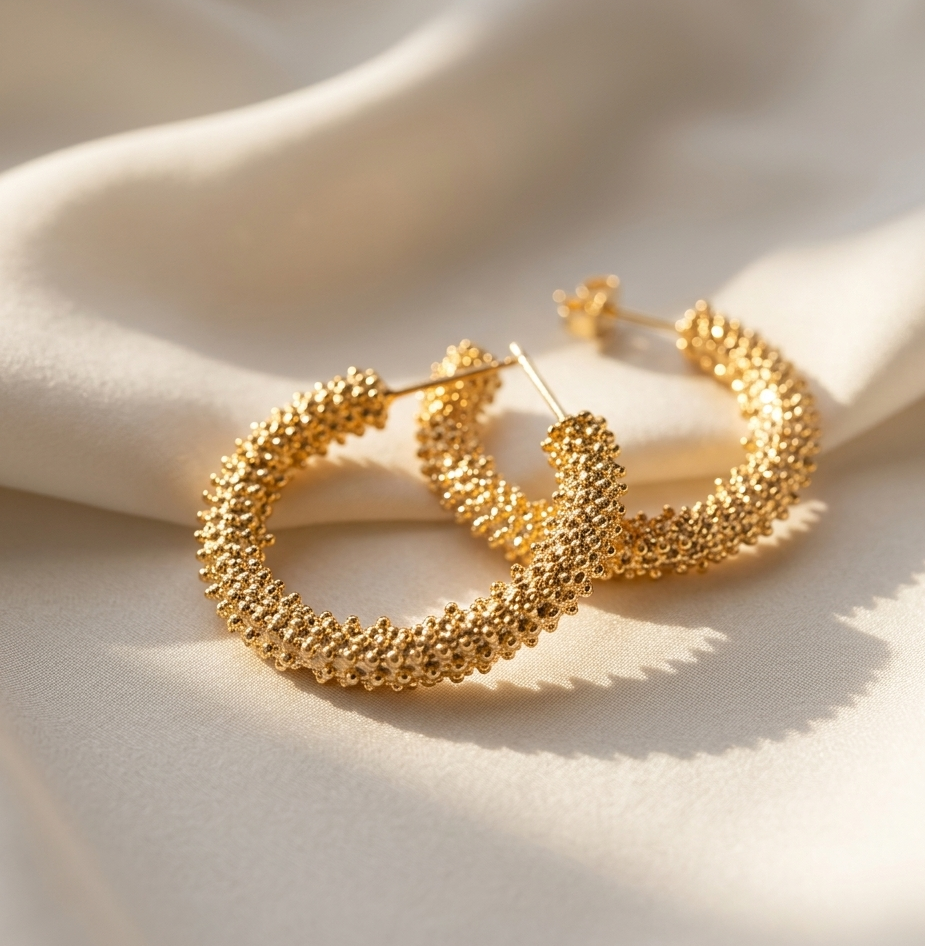 Gold Beaded Hoop